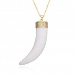 Popular European and American trendy sweater chain, white oil-dripping copper slightly inlaid zircon horn pendant necklace, women's cross-border stock