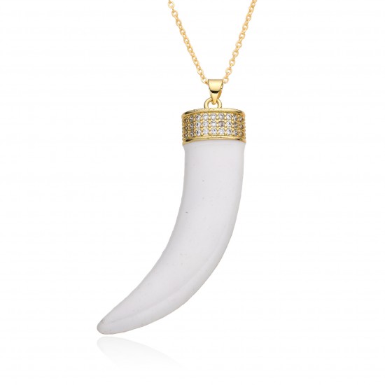 Popular European and American trendy sweater chain, white oil-dripping copper slightly inlaid zircon horn pendant necklace, women's cross-border stock Popular European and American trendy sweater chain, white oil-dripping copper slightly inlaid zircon horn pendant necklace, women's cross-border stock
