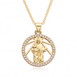 This European and American copper-plated 18K gold zircon Virgin Mary geometric pendant necklace is a new and unique female niche accessory