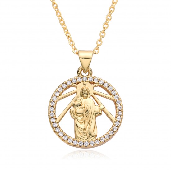 This European and American copper-plated 18K gold zircon Virgin Mary geometric pendant necklace is a new and unique female niche accessory This European and American copper-plated 18K gold zircon Virgin Mary geometric pendant necklace is a new and unique female niche accessory