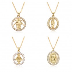 This European and American copper-plated 18K gold zircon Virgin Mary geometric pendant necklace is a new and unique female niche accessory