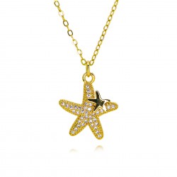 The cross-border best-selling Zircon Ocean Beach series fashionable party light luxury copper-plated 18K real gold niche design necklace