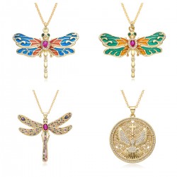 New women's fashion accessories: copper micro-inlaid colored zircon pendant, dragonfly luxurious design necklace, elegant collarbone chain