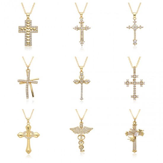 The new copper-gold-plated cross necklace features a niche, fashionable and trendy design. It is a pendant for lovers and a Christmas gift The new copper-gold-plated cross necklace features a niche, fashionable and trendy design. It is a pendant for lovers and a Christmas gift