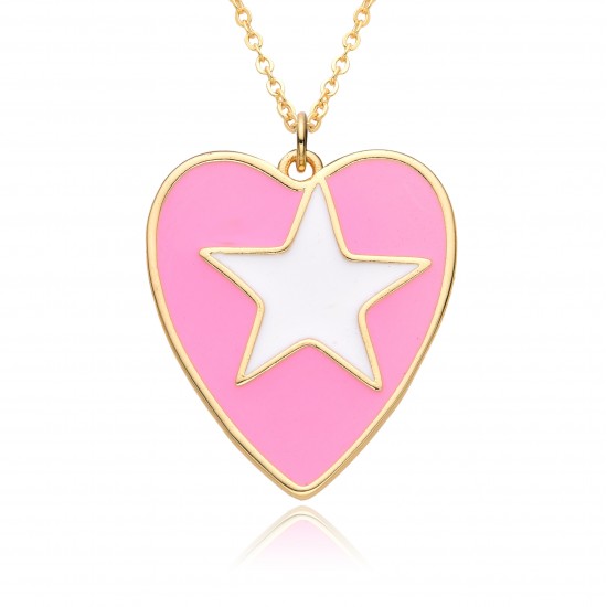 New cross-border European and American enamel colored oil drop heart-shaped heart star creative fashion pendant necklace collarbone chain New cross-border European and American enamel colored oil drop heart-shaped heart star creative fashion pendant necklace collarbone chain