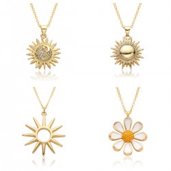 A variety of golden copper pendants studded with diamonds, zircon starfish, sunflower, O-shaped necklaces, women's accessories, and cute girl pendants