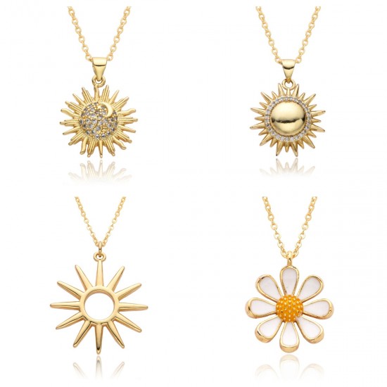 A variety of golden copper pendants studded with diamonds, zircon starfish, sunflower, O-shaped necklaces, women's accessories, and cute girl pendants A variety of golden copper pendants studded with diamonds, zircon starfish, sunflower, O-shaped necklaces, women's accessories, and cute girl pendants