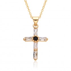 Cross-border Amazon's best-selling pearl zircon cross necklace for women is a niche, light luxury and personalized colored gemstone jewelry
