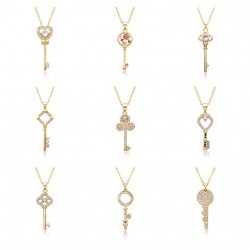 18k gold color-preserving heart key necklace, female ins collarbone chain, Korean version crystal zircon pendant necklace