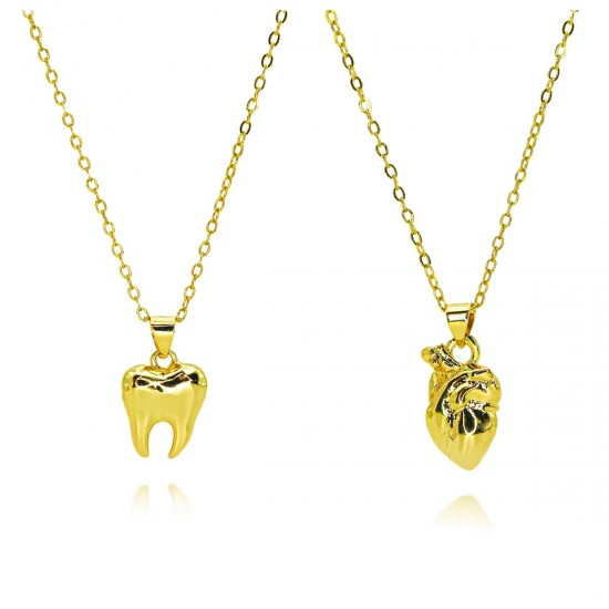 The new cross-border personalized three-dimensional teeth and heart pendant necklace features a simple and niche design with a copper gold-plated collarbone chain The new cross-border personalized three-dimensional teeth and heart pendant necklace features a simple and niche design with a copper gold-plated collarbone chain