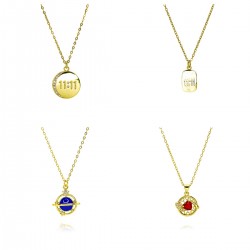 Cute oil-dripping Planet five-pointed star pendant necklace, diamond-set 18K gold-plated, simple cross-border new zirconia