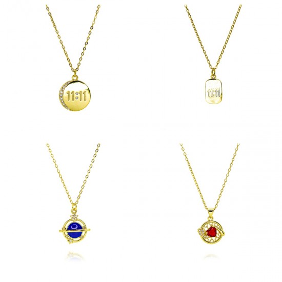 Cute oil-dripping Planet five-pointed star pendant necklace, diamond-set 18K gold-plated, simple cross-border new zirconia Cute oil-dripping Planet five-pointed star pendant necklace, diamond-set 18K gold-plated, simple cross-border new zirconia