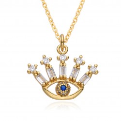 European and American retro style 18K gold hollowed-out Devil's Eye zircon slightly set pendant copper gold-plated necklace for INS ladies
