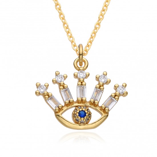 European and American retro style 18K gold hollowed-out Devil's Eye zircon slightly set pendant copper gold-plated necklace for INS ladies European and American retro style 18K gold hollowed-out Devil's Eye zircon slightly set pendant copper gold-plated necklace for INS ladies