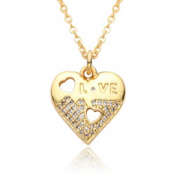 Cross-border European and American fashion copper zircon heart-shaped necklace, personalized ins style heart-shaped pendant necklace, 18k for women