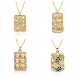 18k gold-plated, slightly set zircon square one-line screw, exquisite pattern pendant, a popular, personalized and fashionable necklace in Europe and America