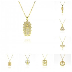 Xiyin is selling a zircon pendant necklace of a European and American cross-border religious statue with a collarbone chain and a goddess of God, plated with 18k gold