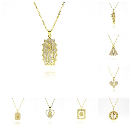 Xiyin is selling a zircon pendant necklace of a European and American cross-border religious statue with a collarbone chain and a goddess of God, plated with 18k gold Xiyin is selling a zircon pendant necklace of a European and American cross-border religious statue with a collarbone chain and a goddess of God, plated with 18k gold