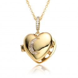 European and American cross-border heart-shaped photo box album, heart-shaped moon five-pointed star, slightly inlaid pendant, opening and closing necklace, copper gold-plated