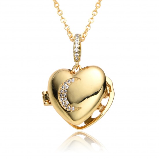 European and American cross-border heart-shaped photo box album, heart-shaped moon five-pointed star, slightly inlaid pendant, opening and closing necklace, copper gold-plated European and American cross-border heart-shaped photo box album, heart-shaped moon five-pointed star, slightly inlaid pendant, opening and closing necklace, copper gold-plated