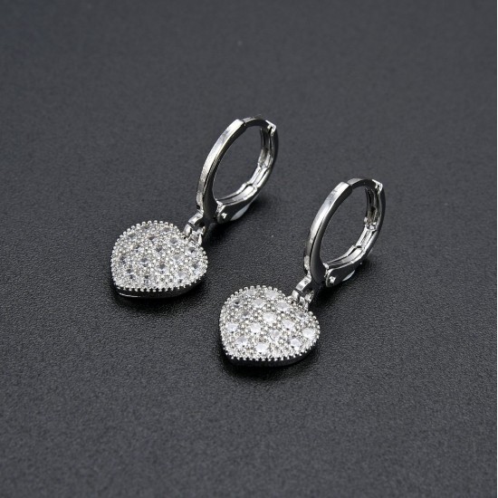 Cross-border European and American trade diamond-encrusted zircon CZ heart-shaped peach earrings, women's earrings, elegant and refined women's earrings in stock wholesale Cross-border European and American trade diamond-encrusted zircon CZ heart-shaped peach earrings, women's earrings, elegant and refined women's earrings in stock wholesale