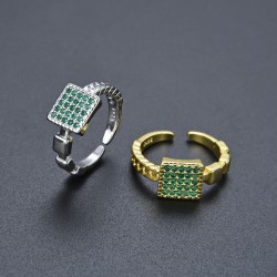 A simple diamond-encrusted zircon square ring from Europe and America, with an adjustable opening, suitable for both men and women, and a trendy Instagram style