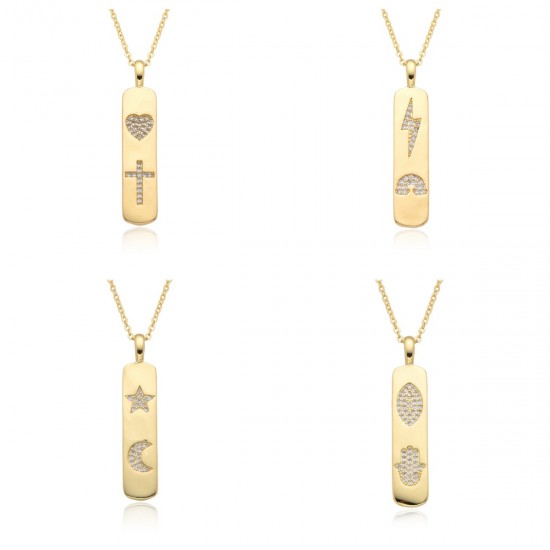 Wholesale of cross-border trendy new accessories, personalized gold bar designs, heart-shaped crosses, rainbow lightning pendants and necklaces Wholesale of cross-border trendy new accessories, personalized gold bar designs, heart-shaped crosses, rainbow lightning pendants and necklaces