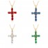 2023 new copper slightly set zircon necklace, multi-color cross pendant, hip-hop necklace, collarbone chain E021