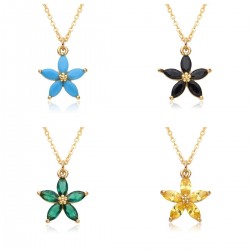 A new cross-border multi-color crystal zirconium plum blossom pendant with copper plating of 18K real gold, a high-end European and American style light luxury necklace