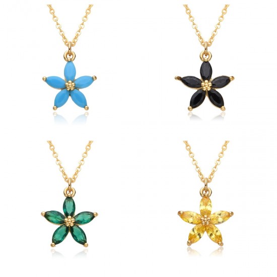 A new cross-border multi-color crystal zirconium plum blossom pendant with copper plating of 18K real gold, a high-end European and American style light luxury necklace A new cross-border multi-color crystal zirconium plum blossom pendant with copper plating of 18K real gold, a high-end European and American style light luxury necklace