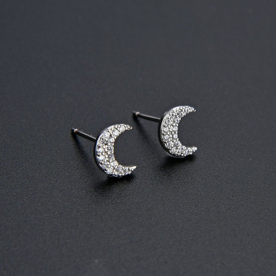 Cross-border European, American and Korean version diamond-encrusted zircon CZ moon earrings, color-preserving gold and silver women's earrings, fresh and sweet in stock Cross-border European, American and Korean version diamond-encrusted zircon CZ moon earrings, color-preserving gold and silver women's earrings, fresh and sweet in stock