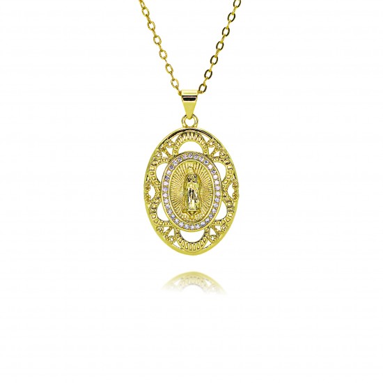 Cross-border bestseller zircon Guadalupe Virgin Mary pendant, women's European and American style copper plated 18k gold necklace pendant Cross-border bestseller zircon Guadalupe Virgin Mary pendant, women's European and American style copper plated 18k gold necklace pendant