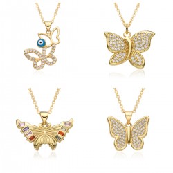 High-end style, unique personality, trapezonal color butterfly necklace, pendant, light luxury, retro collarbone chain, neck chain, best friend accessory