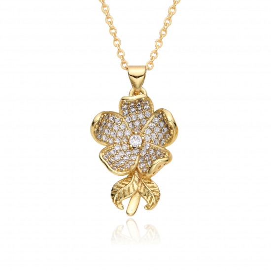 Wholesale of brass gold-plated zircon lotus pendants and exquisite flower jewelry necklaces from Europe and America in stock Wholesale of brass gold-plated zircon lotus pendants and exquisite flower jewelry necklaces from Europe and America in stock