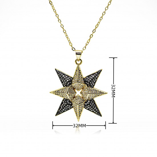 Cross-border copper-plated 18k real gold slightly inlaid light luxury zircon pendant, versatile necklace, personalized octagonal star trend collarbone chain Cross-border copper-plated 18k real gold slightly inlaid light luxury zircon pendant, versatile necklace, personalized octagonal star trend collarbone chain